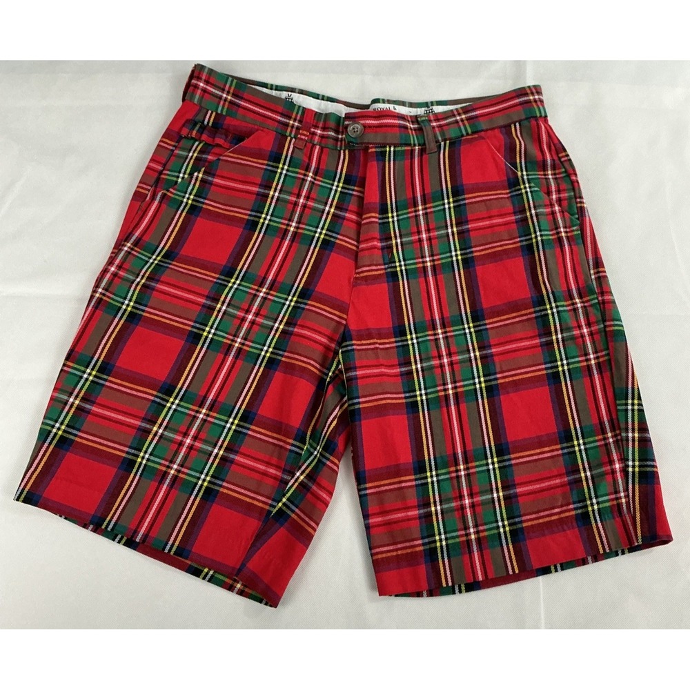 Royal & Awesome Red Plaid Golf Shorts Men's 32 Tartan Loud Preppy Golf-wear